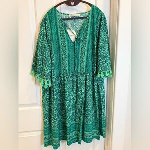 Rusttydustty Green Boho Paisley Dress 1XL NWT
